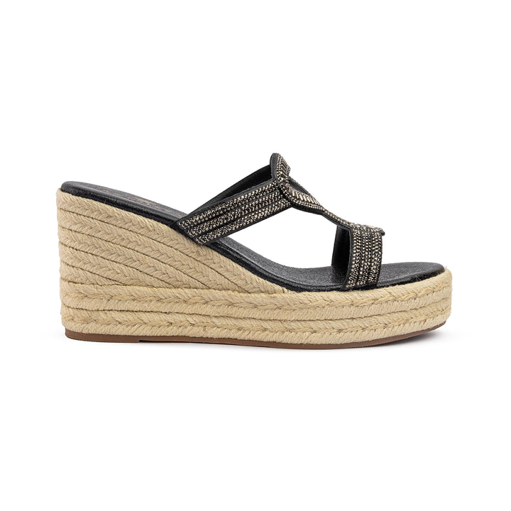 Knot Tie Wedge Sandals - Black