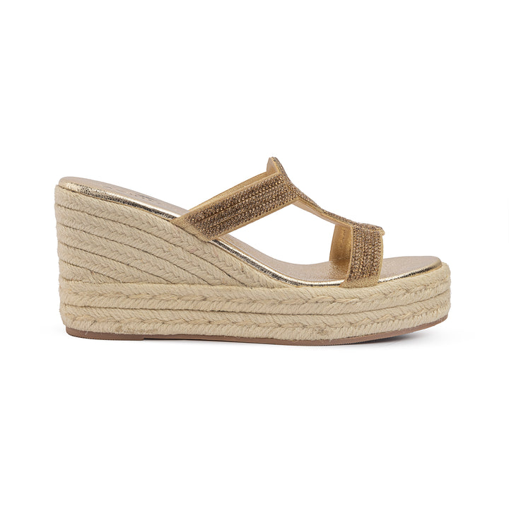 Knot Tie Wedge Sandals - Gold