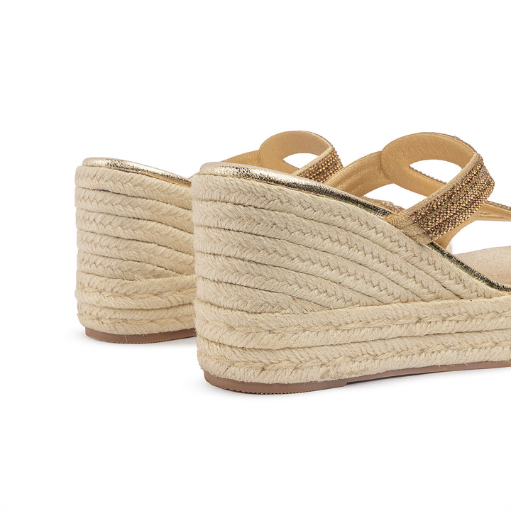 Knot Tie Wedge Sandals - Gold