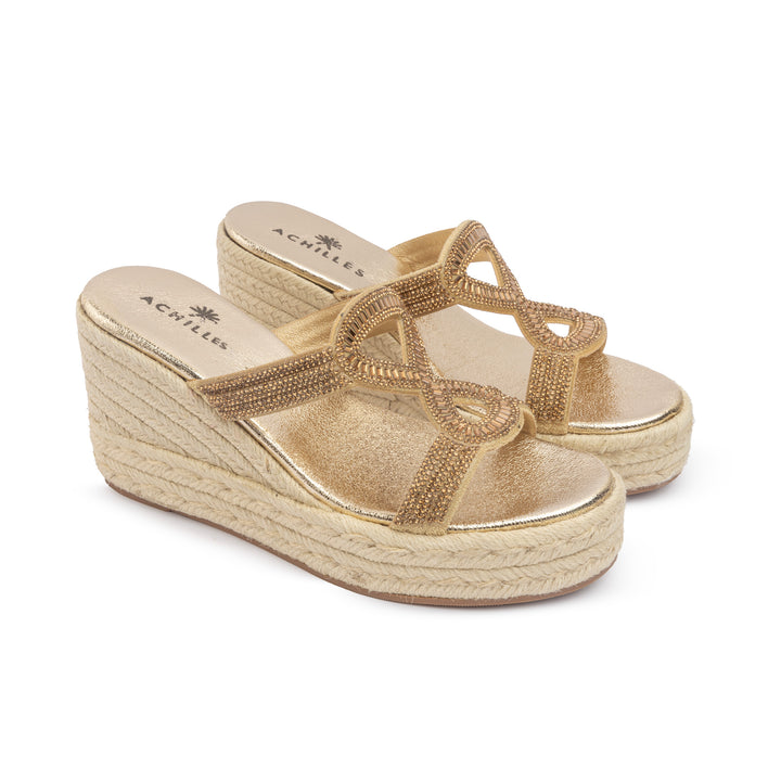 Knot Tie Wedge Sandals - Gold