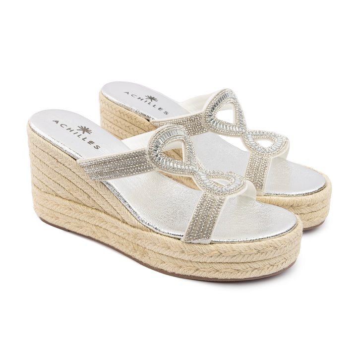 Knot Tie Wedge Sandals - Silver