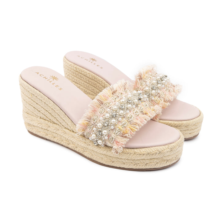 Pearl Strap Wedge Sandals - Kashmir