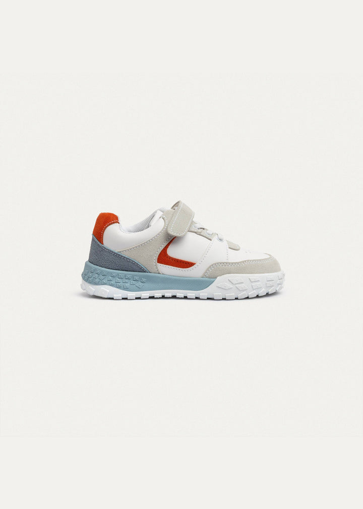 PlayCourt White & Babyblue (One-Strap Sneakers) Chunky Style, Kid | Simple