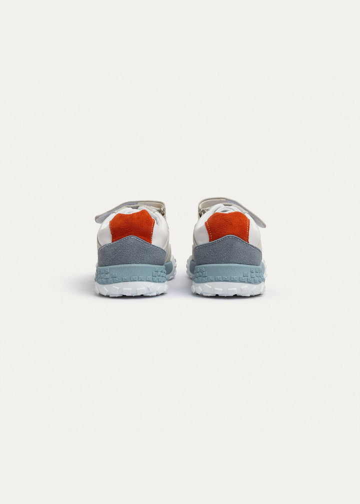 PlayCourt White & Babyblue (One-Strap Sneakers) Chunky Style, Kid | Simple