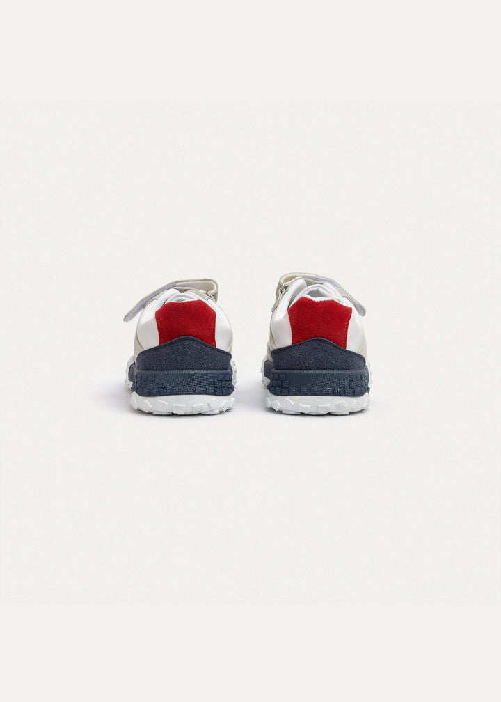 PlayCourt White & Gray (One-Strap Sneakers) Chunky Style, Kid | Simple