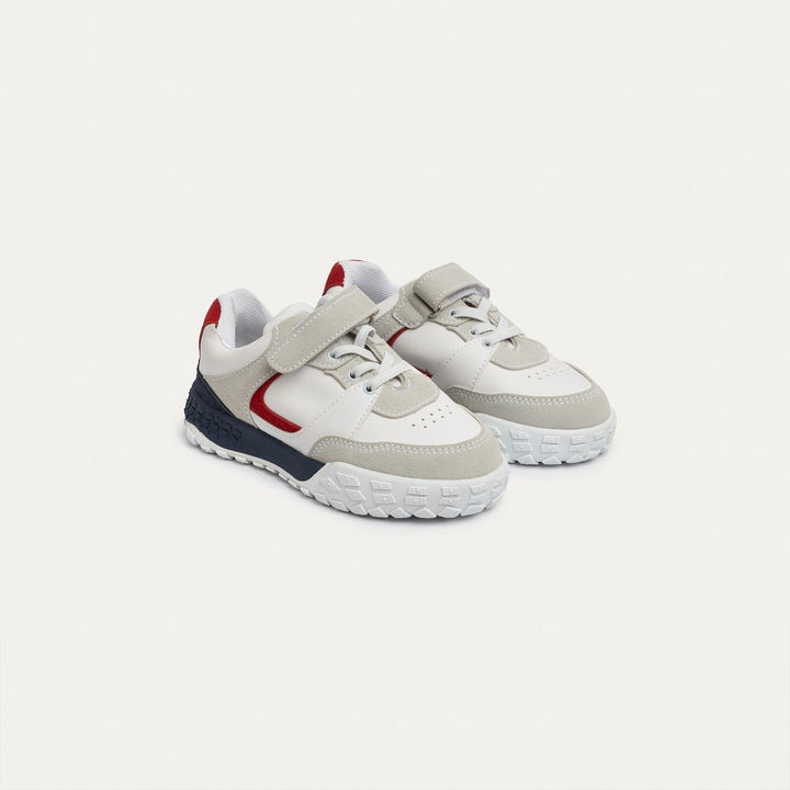Achilles Kids | PlayCourt – White & Gray (One-Strap Sneakers) – Chunky Style, Kid-Simple