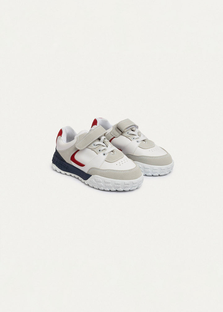 PlayCourt White & Gray (One-Strap Sneakers) Chunky Style, Kid | Simple