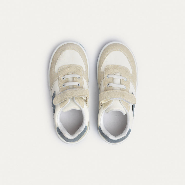 Achilles Kids | Daydream – White & Beige (One-Strap Sneakers) – Court Style, Kid-Simple