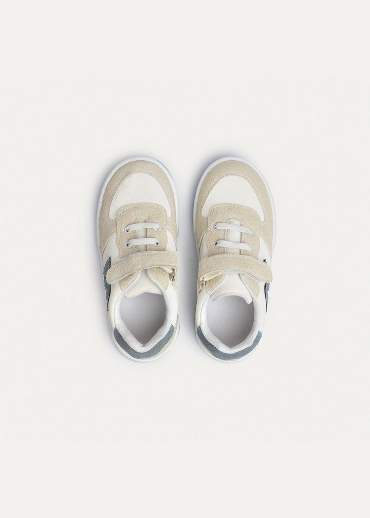 Achilles Kids | Daydream – White & Beige (One-Strap Sneakers) – Court Style, Kid-Simple