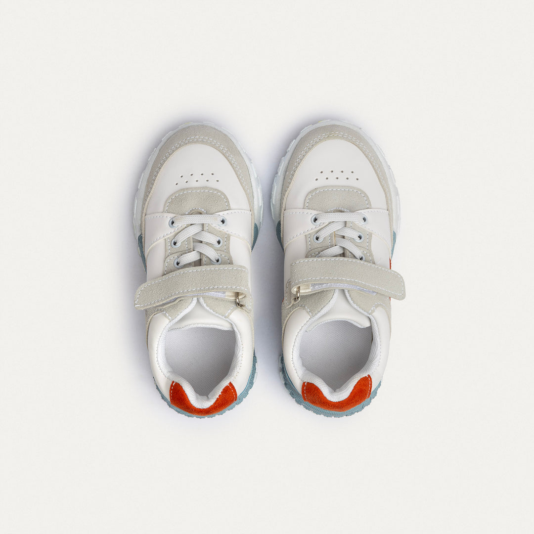 Achilles Kids | PlayCourt – White & Babyblue (One-Strap Sneakers) – Chunky Style, Kid-Simple