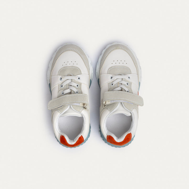 Achilles Kids | PlayCourt – White & Babyblue (One-Strap Sneakers) – Chunky Style, Kid-Simple