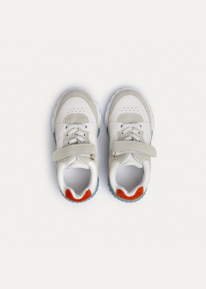 PlayCourt White & Babyblue (One-Strap Sneakers) Chunky Style, Kid | Simple
