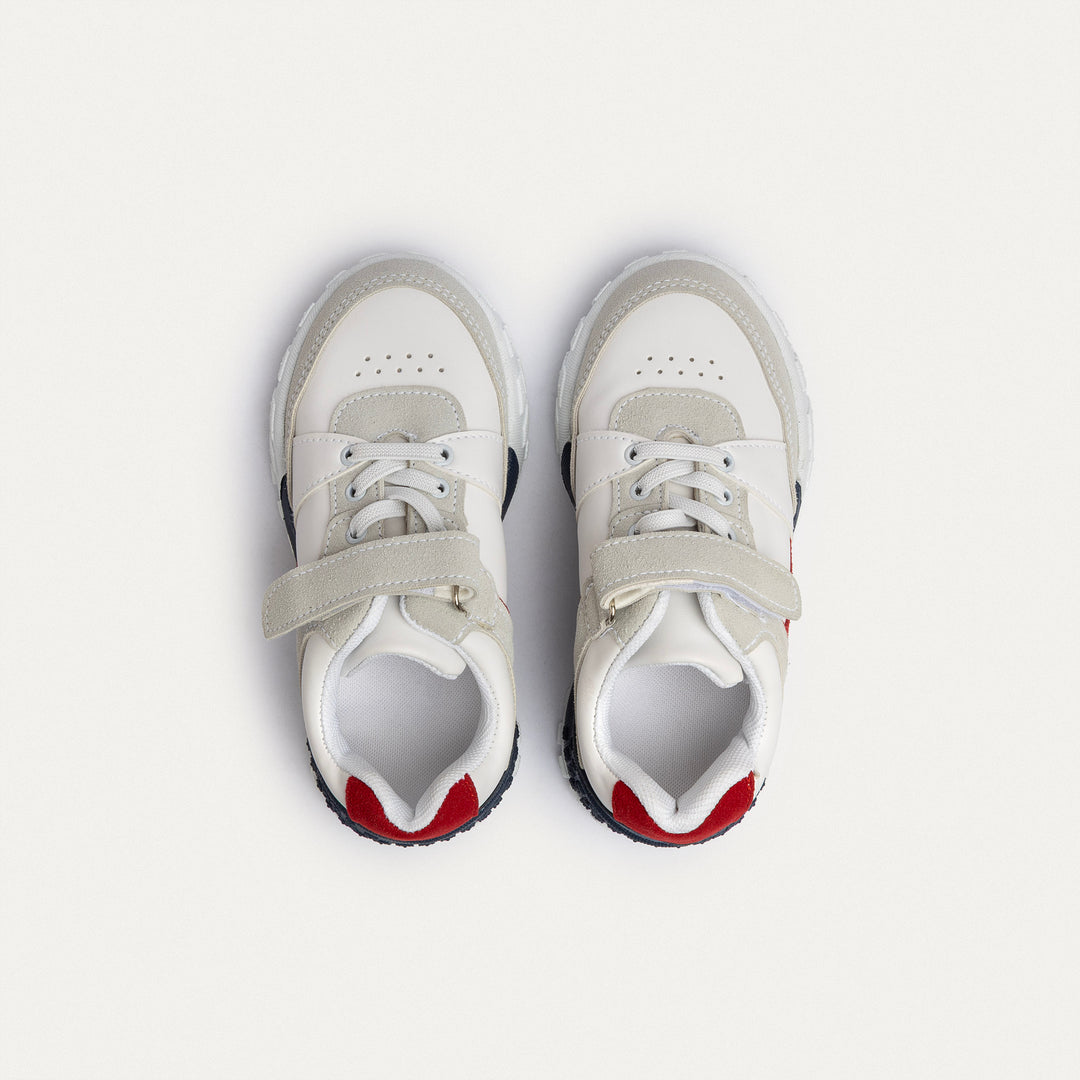 Achilles Kids | PlayCourt – White & Gray (One-Strap Sneakers) – Chunky Style, Kid-Simple