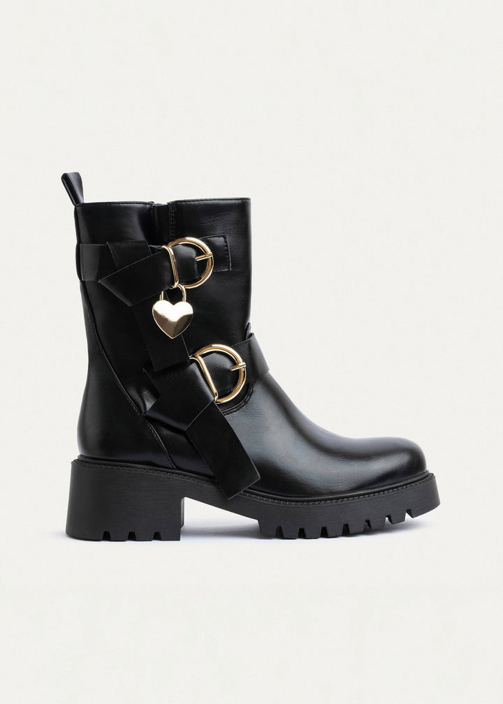 Achilles | Charm Buckle Biker Boots | Black