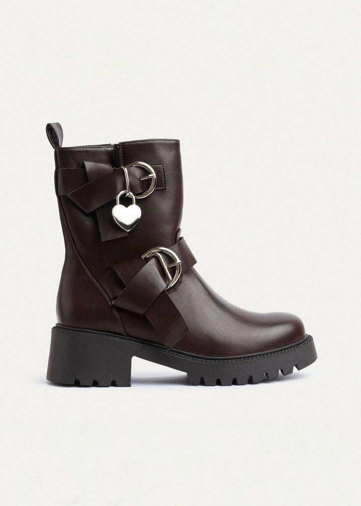 Charm Buckle Biker Boots | Brown