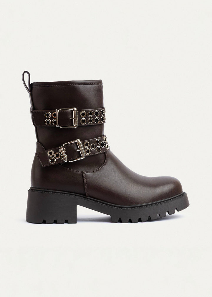 Achilles | Double Buckle Biker Boots | Brown