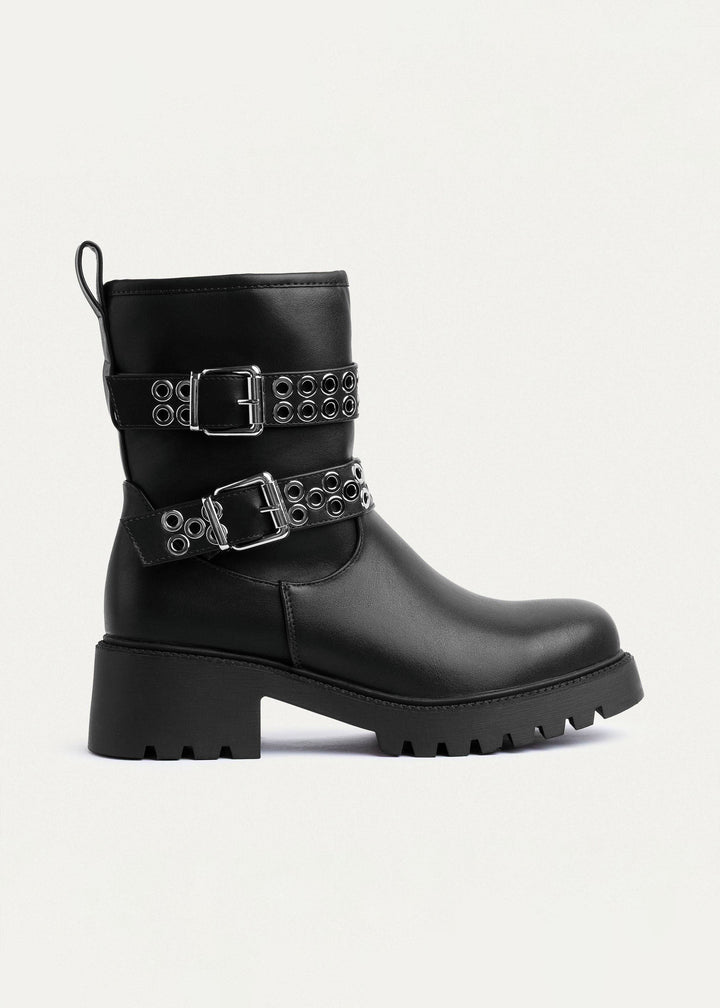 Double Buckle Biker Boots | Black