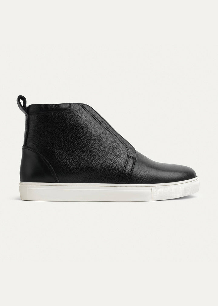 Textured Leather Mid-Top Sneakers | Black