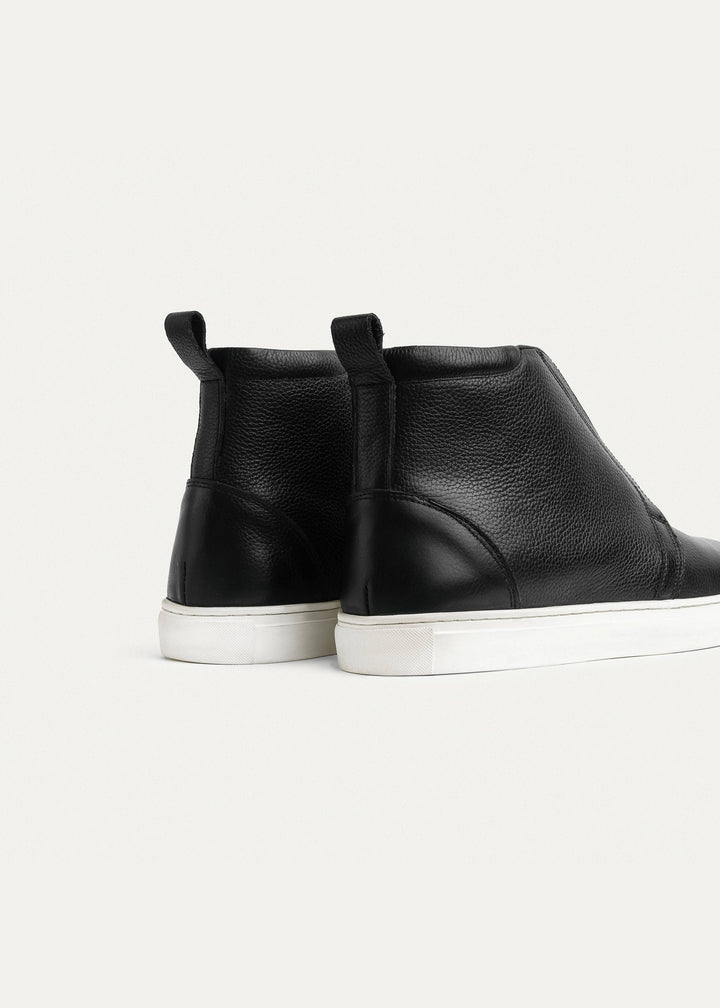 Textured Leather Mid-Top Sneakers | Black