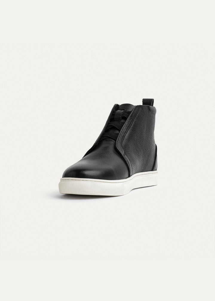Achilles | Textured Leather Mid-Top Sneakers | Black