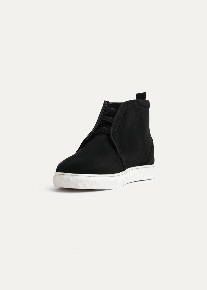 Nubuck Leather Mid-Top Sneakers | Black