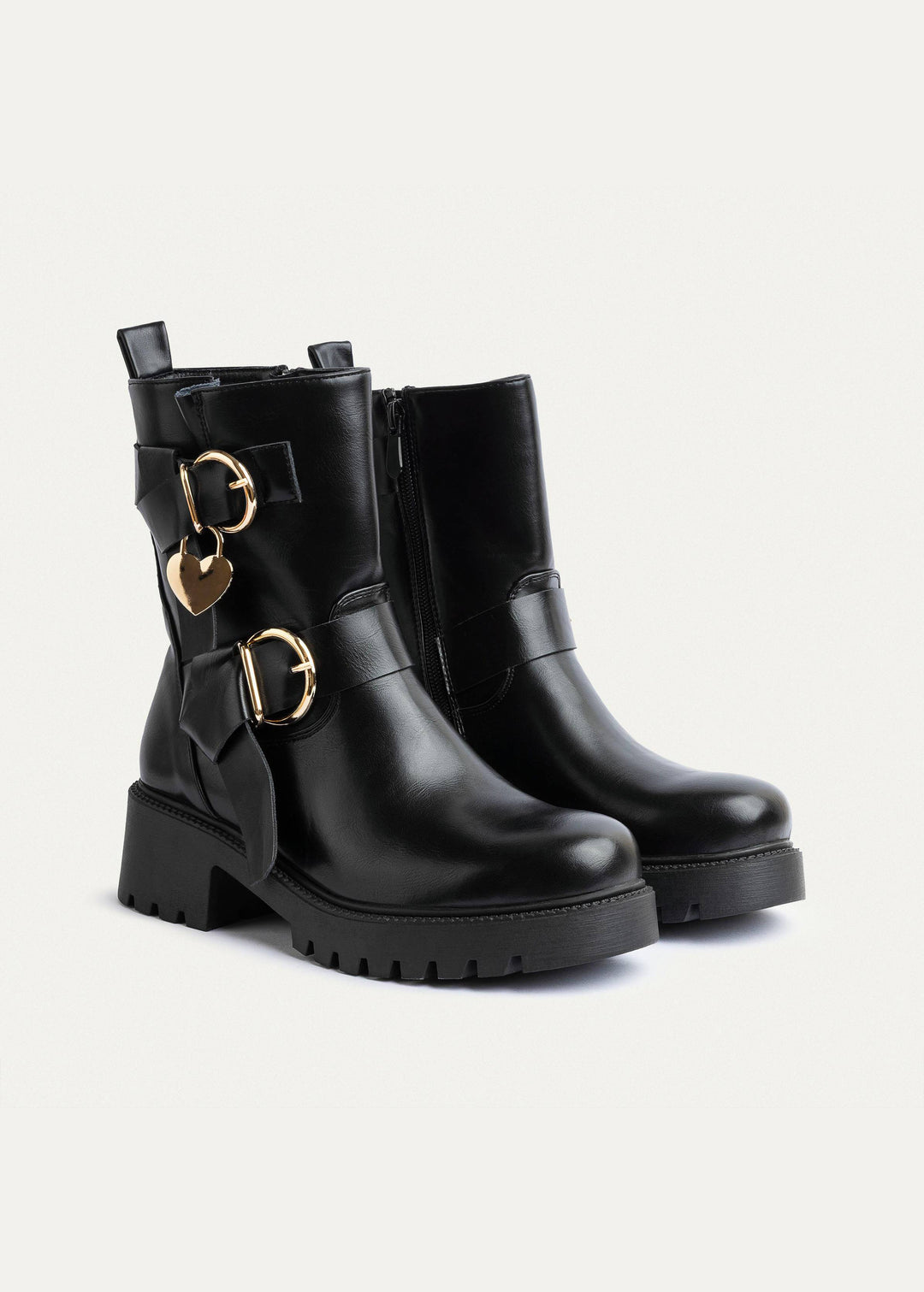 Achilles | Charm Buckle Biker Boots | Black