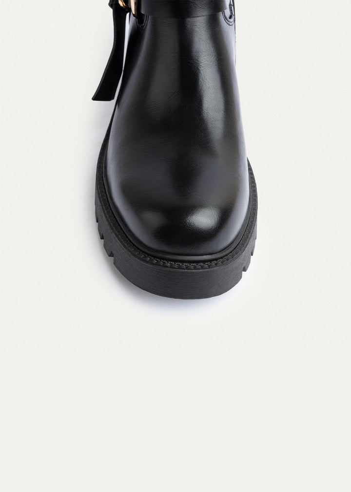 Charm Buckle Biker Boots | Black