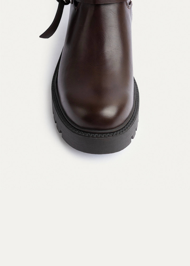 Charm Buckle Biker Boots | Brown