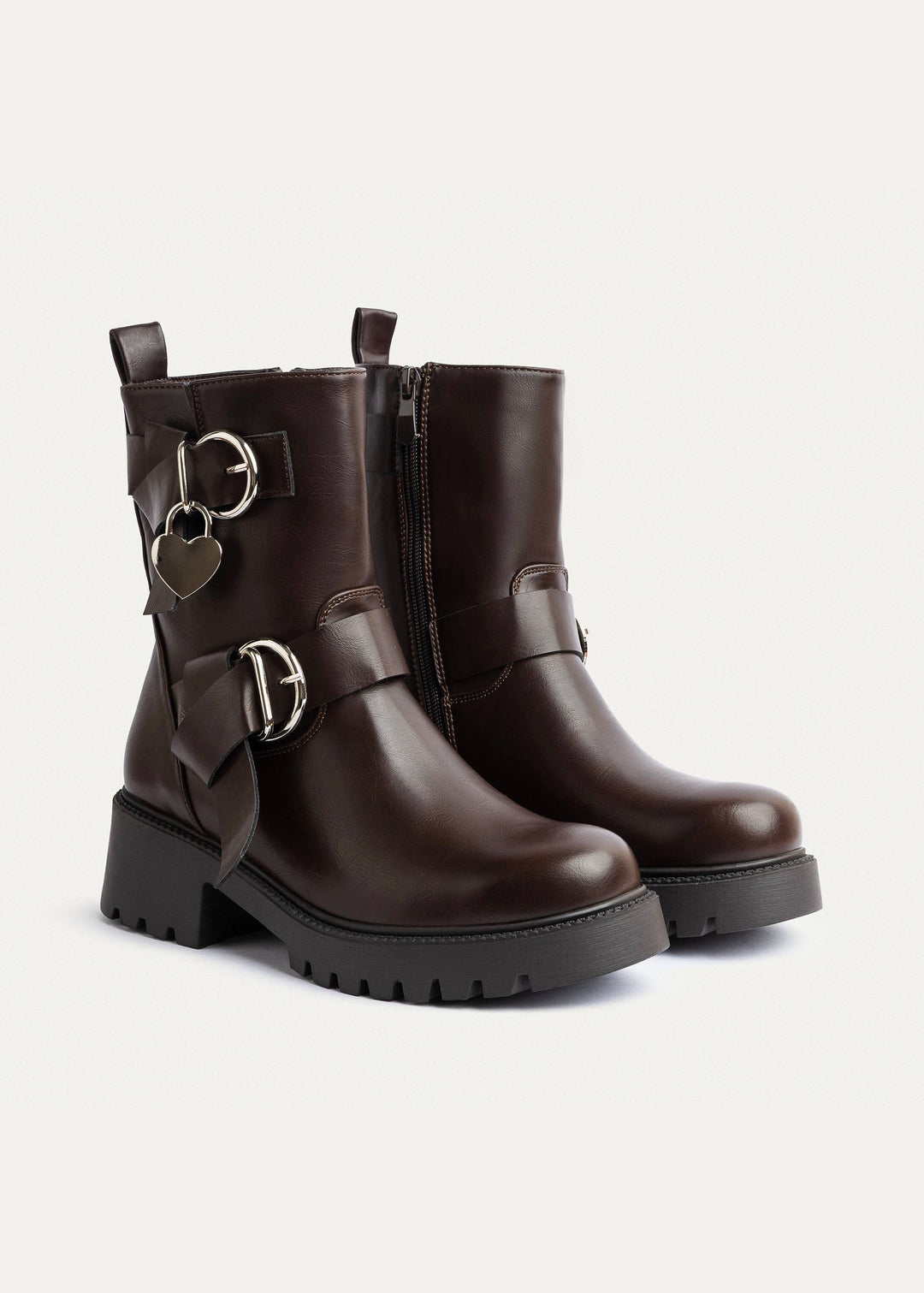 Achilles | Charm Buckle Biker Boots | Brown