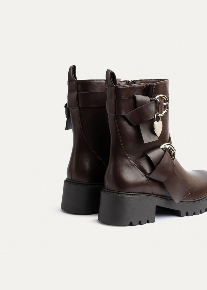 Charm Buckle Biker Boots | Brown
