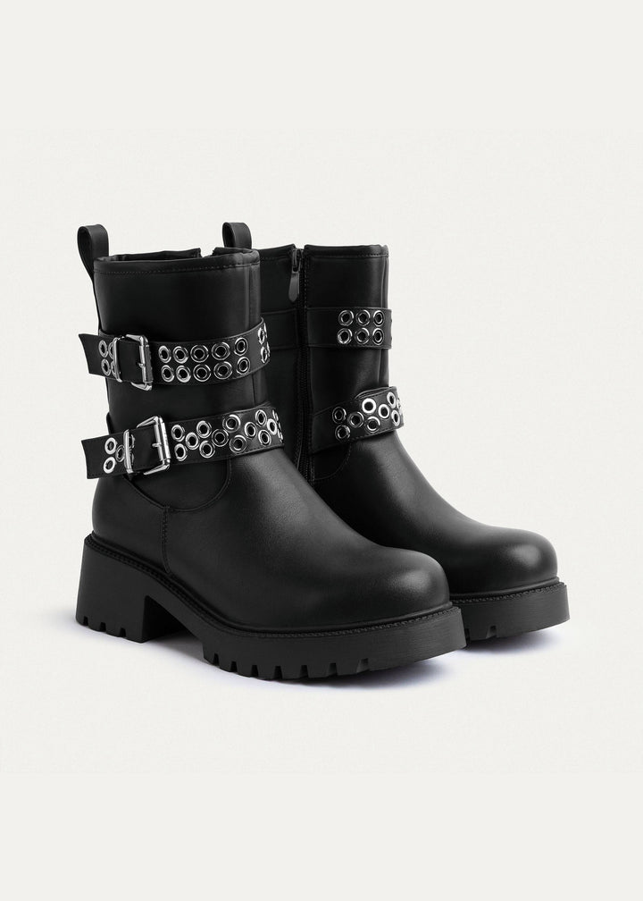 Achilles | Double Buckle Biker Boots | Black