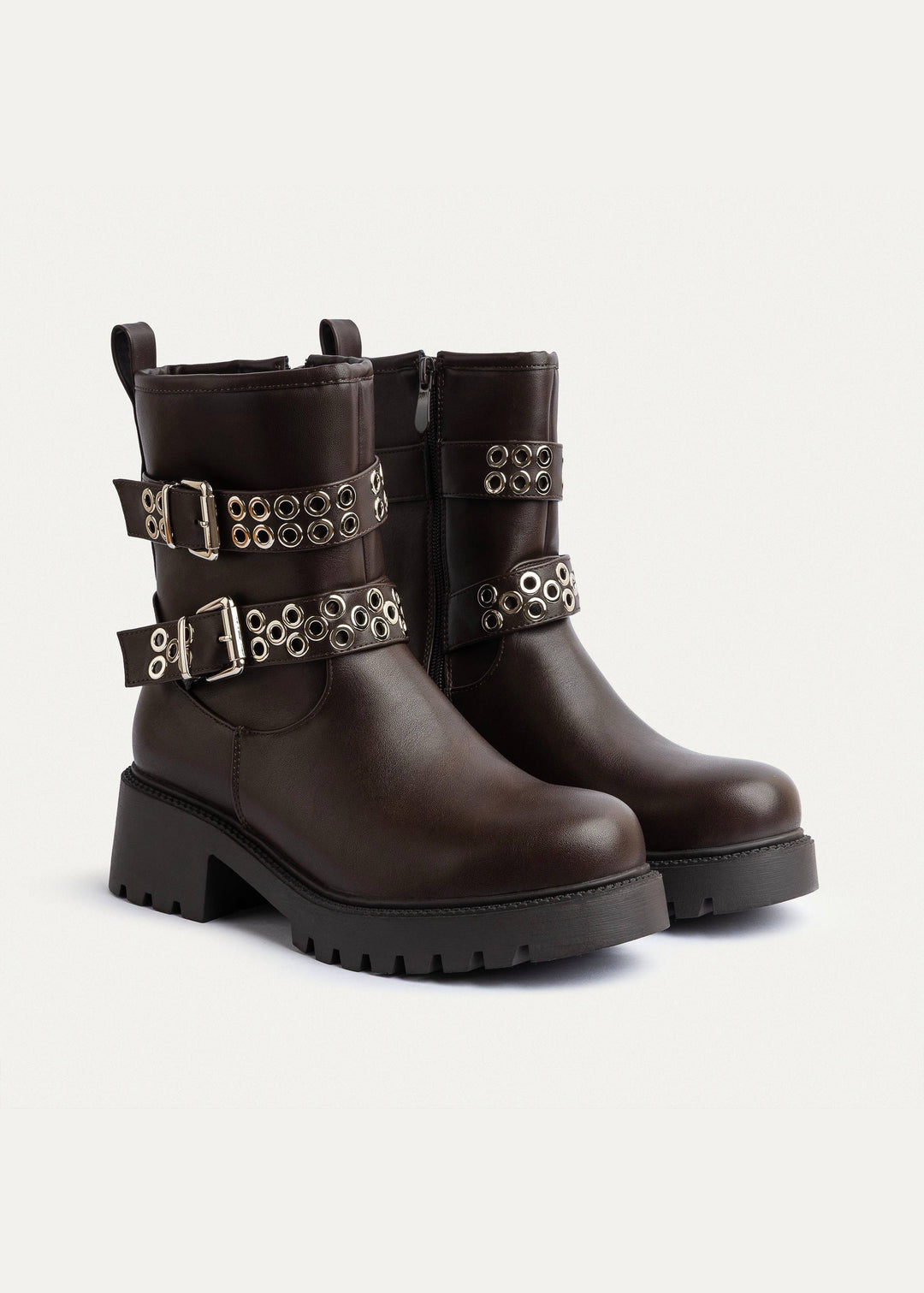 Achilles | Double Buckle Biker Boots | Brown