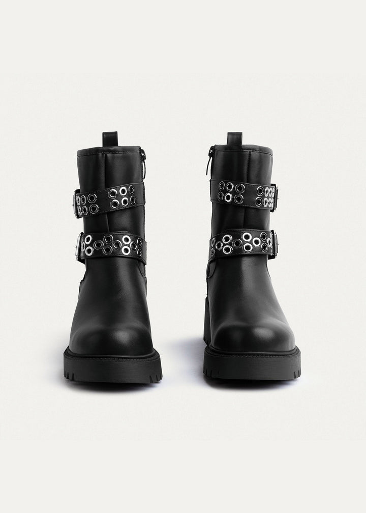 Achilles | Double Buckle Biker Boots | Black