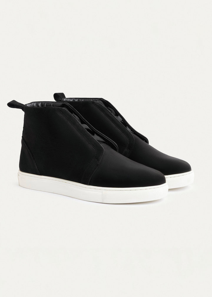 Nubuck Leather Mid-Top Sneakers | Black