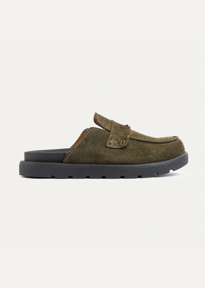 Suede Slip-On Loafer Mule | Olive