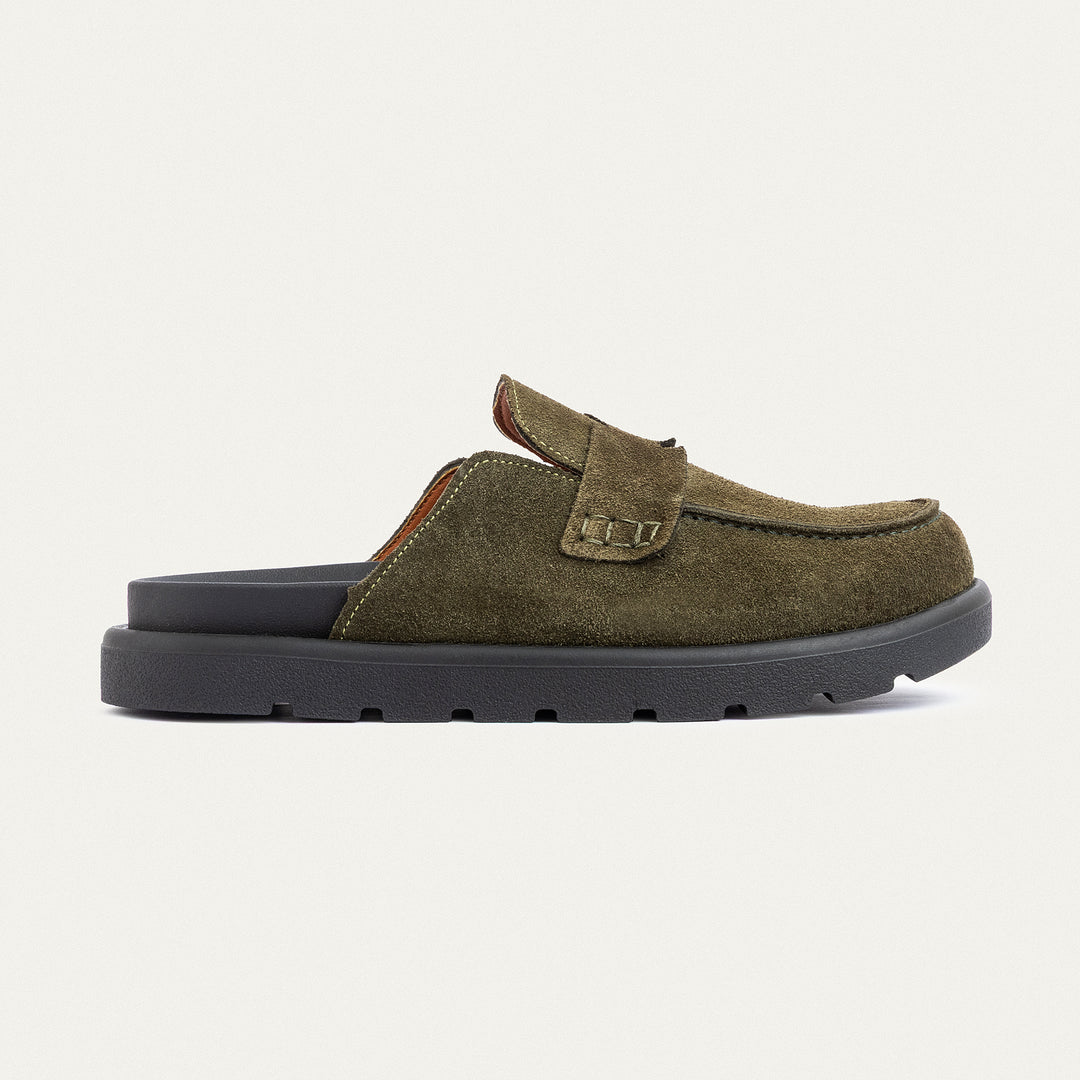 Achilles Suede Slip-On Loafer Mule | Olive