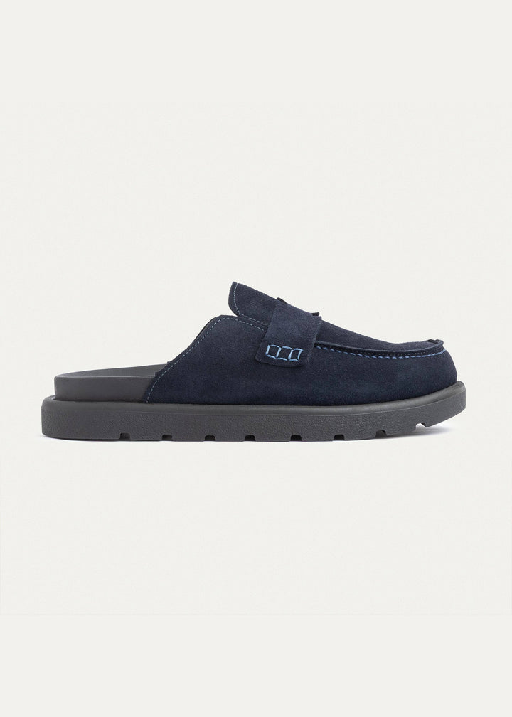 Suede Slip-On Loafer Mule | Navy Blue