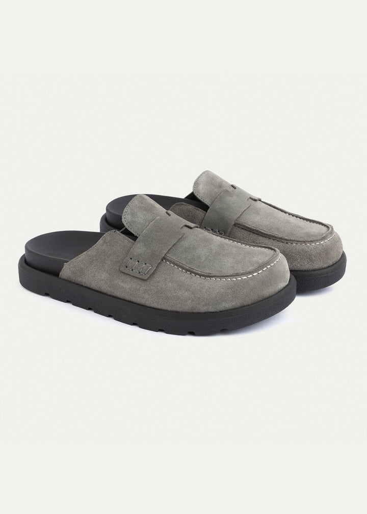 Suede Slip-On Loafer Mule | Gray