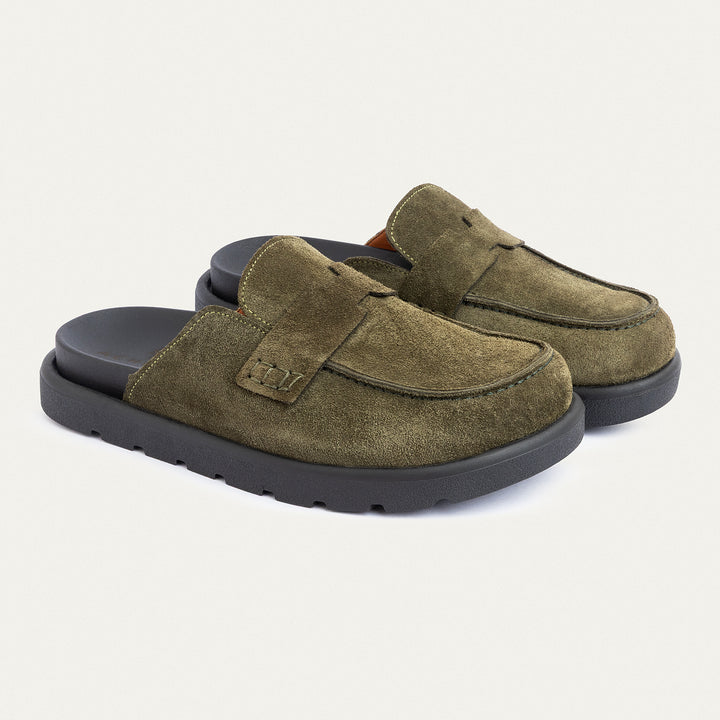 Achilles Suede Slip-On Loafer Mule | Olive