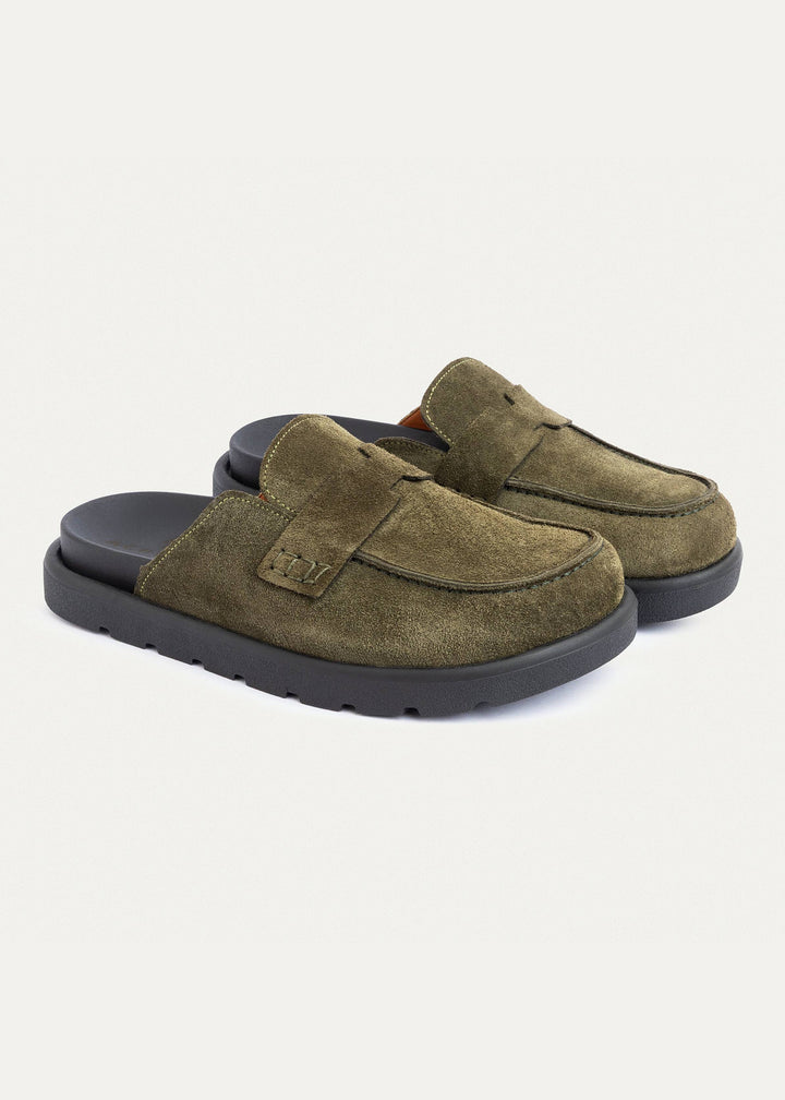 Achilles Suede Slip-On Loafer Mule | Olive