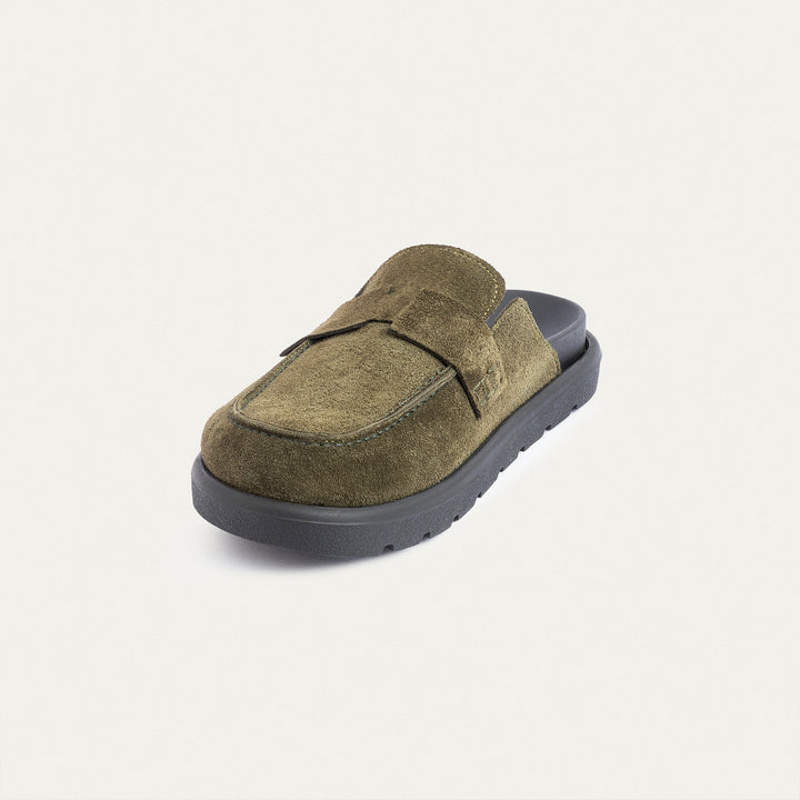 Achilles Suede Slip-On Loafer Mule | Olive