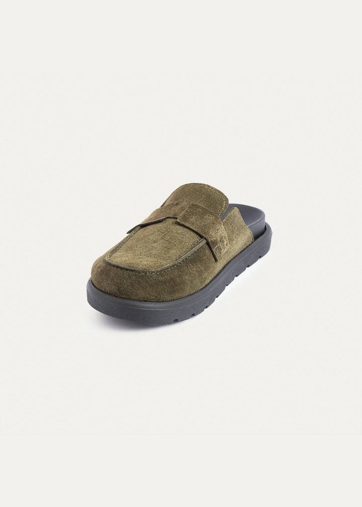 Suede Slip-On Loafer Mule | Olive