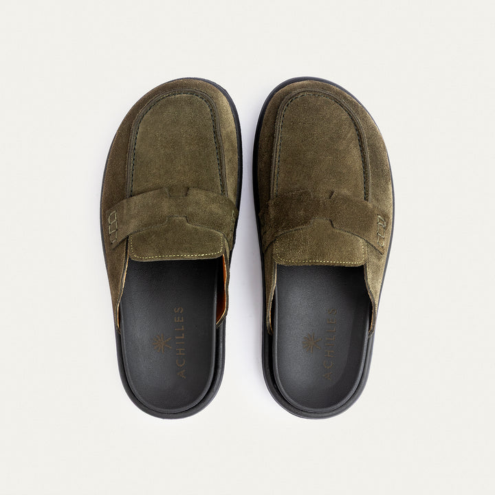 Achilles Suede Slip-On Loafer Mule | Olive