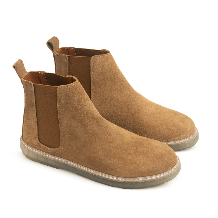 Achilles Plain Suede Chelsea Half Boot - Camel