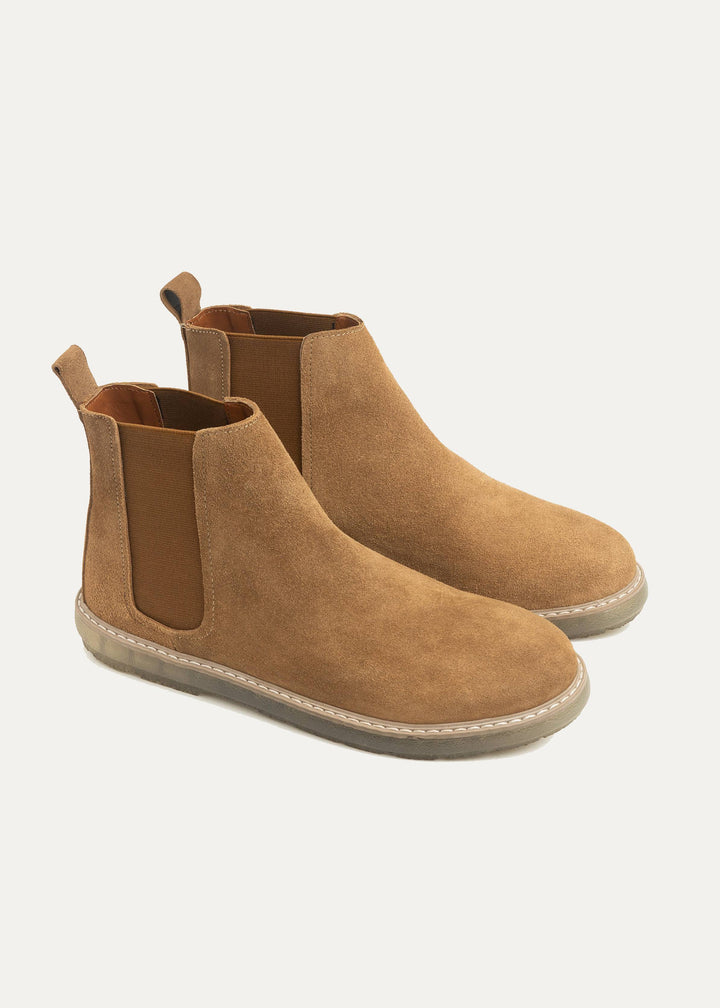 Achilles Plain Suede Chelsea Half Boot - Cafe