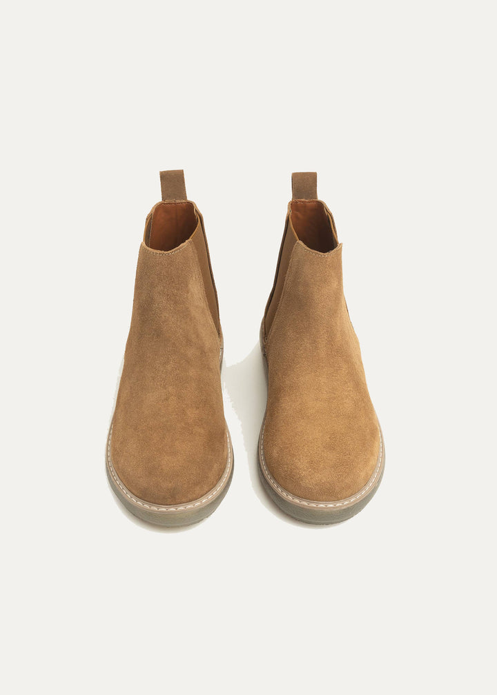 Plain Suede Chelsea Half Boot | Cafe