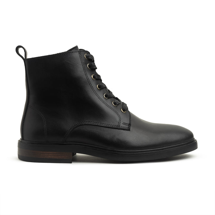 Leather Lace Up Genuine Leather Half Boots - Black