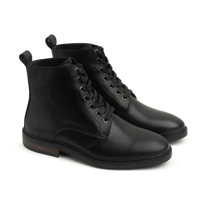 Leather Lace Up Genuine Leather Half Boots - Black