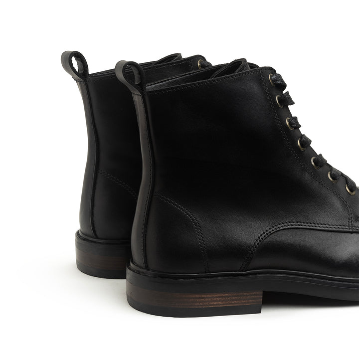 Leather Lace Up Genuine Leather Half Boots - Black