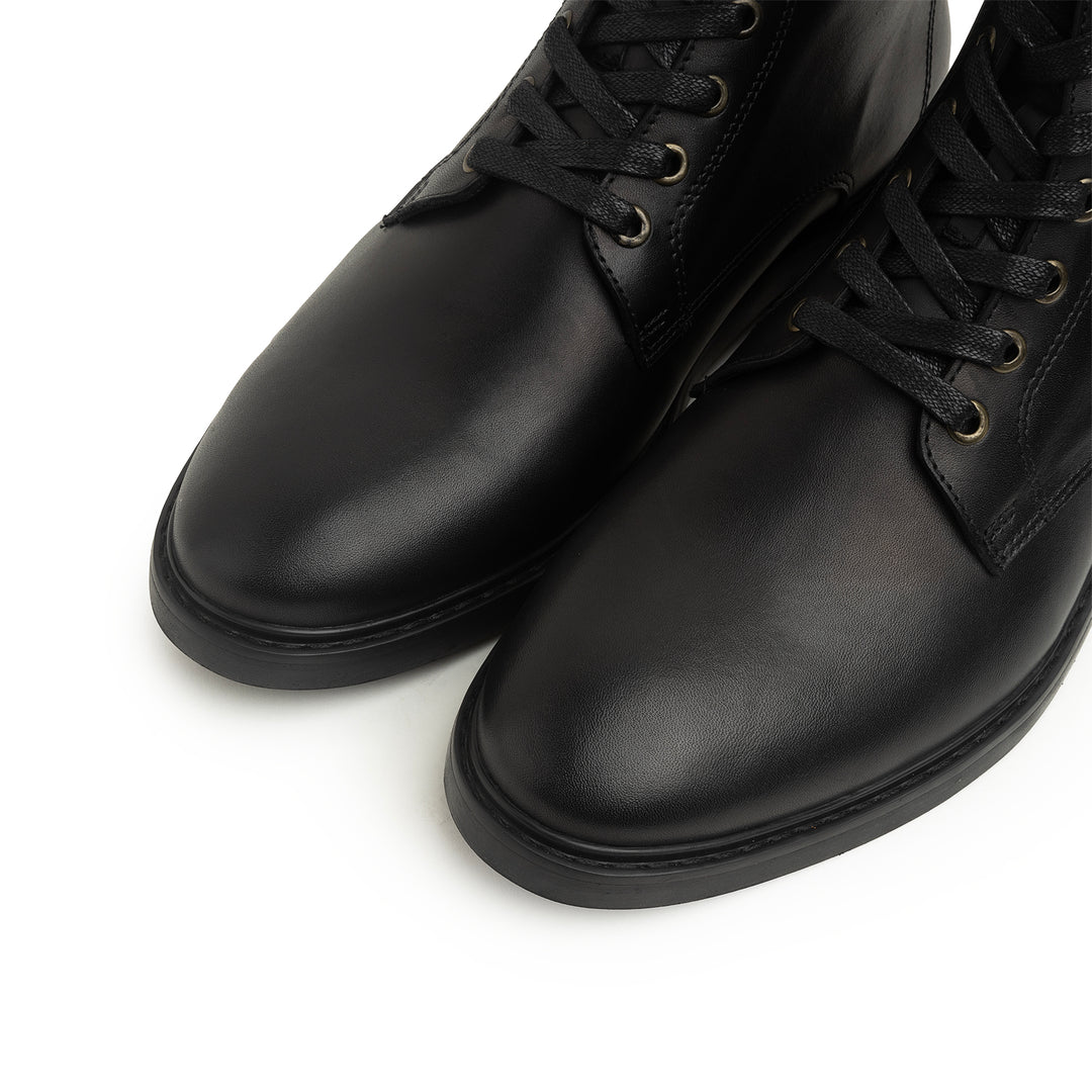 Leather Lace Up Genuine Leather Half Boots - Black